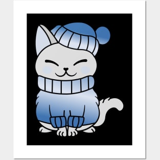 Cute Cozy Colorful Snow Winter Cat Kitty Posters and Art